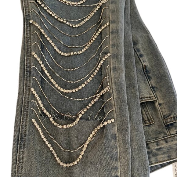 Kiwi Straight Fit Cut Out Rhinestone Rebel Bling Jeans Size Small New with Tags - Picture 11 of 16